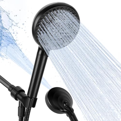 Filtered Shower Head with Handheld, 8+2 Modes High Pressure with Multi-Stage Filter Beads for Hard Water - Gentle on Skin & Hair, Long Stainless Steel Hose, Overhead Brackets, G1/2 Universal (Black)