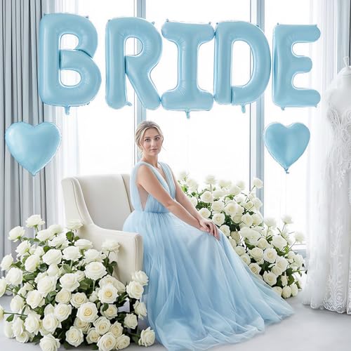 Image of 40 Inch Baby Blue BRIDE Letter Balloons, Bachelorette Bridal Shower Decor