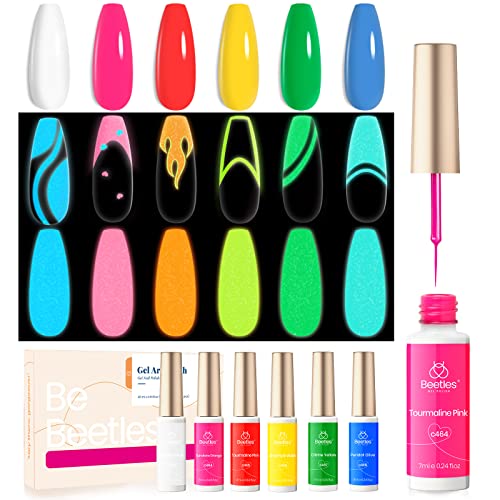 Beetles Gel Polish Neon Glow In The Dark Gel Liner Nail Polish - 6 Colors Luminous Green Blue Hot Pink Liner Nail Art Gel Soak Off Led Nail Lamp Fluorescent Bright Colors Glows Summer Nails Art Design #TOP25
