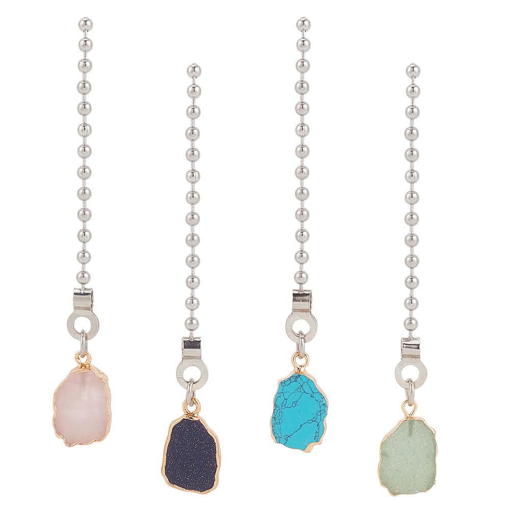 DELORIGIN 4pcs 4 Styles Gemstones Ceiling Fan Pull Chain Stone Shape Extender Decorative Fan Pendant 13 Inch Fan Danglers Pulls Ornaments Chain Extender with Connector for Ceiling Light Fan Lamp