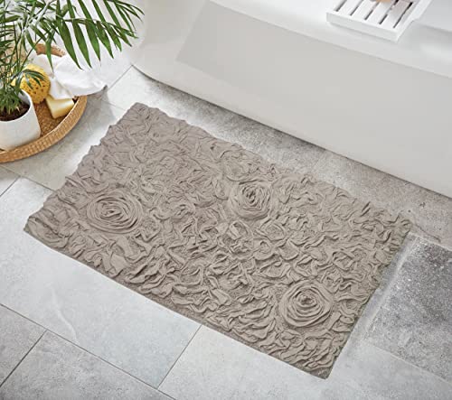 Home Weavers Bell Flower Collection 100% Cotton Tufted Bath Rugs, Extra Soft and Absorbent Bath Rugs, Non-Slip Bath Mats, Machine Washable, Bath Mats for Bathroom Floor, 24"x40" Rectangle, Linen
