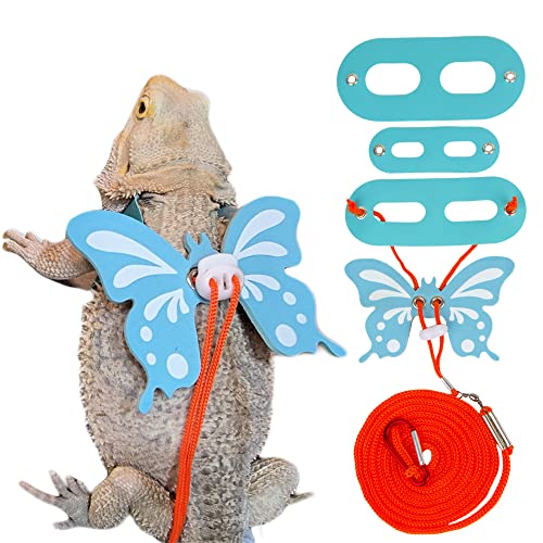 Bearded Dragon Lizard Leash Harness - Adjustable Stylish Butterfly Wing Lizard Reptile Harness Leash for Bearded Dragon Lizard Reptiles (Blue Butterfly)