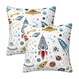 Kfjghhl Fundas de almohada decorativas con diseño de cohetes de dibujos animados, funda de almohada cuadrada de 45/50 cm