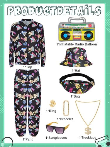 80s 90s Outfit Sets for Men, Retro Tracksuit Streetwear, Mens 80s Sportswear 9Pcs2