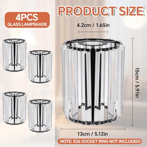Image of Teenyyou 4 Pcs Crystal Lamp Shade Modern Medium Ceiling Light Cover E26 /e27 Base 1.65 inch Top x 5.1 inch Dia. x 5.9 inch H Chandelier Lampshade Replacement for Dining Room Living Room Wall Sconce Pendant Light