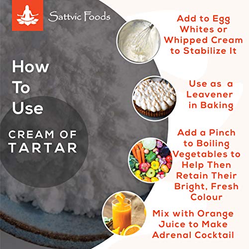 Image of Sattvic Foods Cream of Tartar Powder (100 g) | Potassium Bitartrate | Keto-Friendly Adrenal Energizer | Use in Cooking, Leavener in Baking, Natural Non-Toxic Cleaner (Pack of 2)