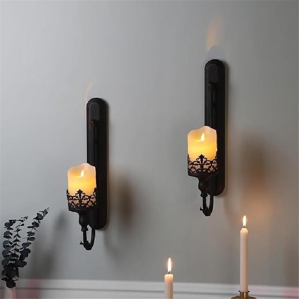 Tischkerzenhalter Vintage Schwarz Wandmontage Kerzenständer Innen Wanddekoration Eleganter Kerzenhalter für Zuhause