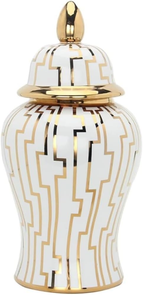 Food Storage Jar,Decorative Jar Ginger Jar Vase Decor Gold Ginger Jar Vase with Lid,Ceramic Ginger Vase, Decorative Porcelain Flowerpot Jars Temple Jar Ginger Jars Storage,A-24 * 50Cm