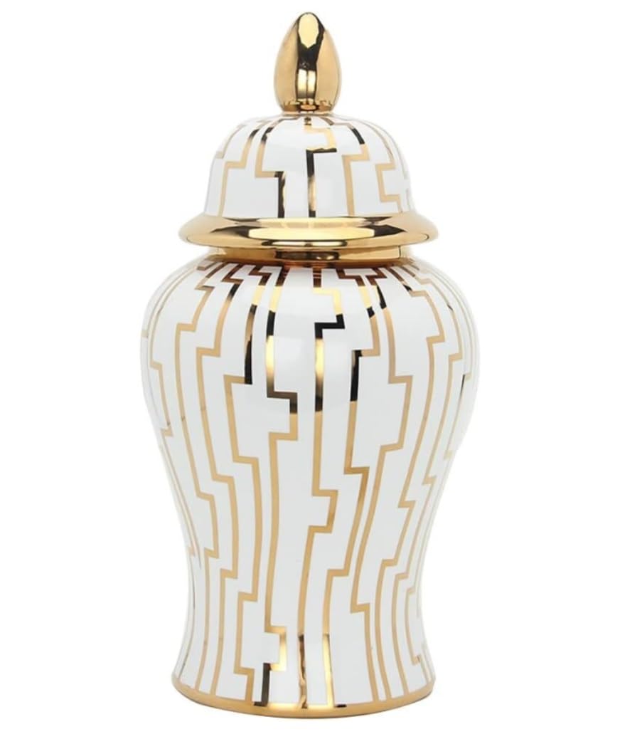Sjdopulse A Decorative Jar Ginger Jar Vase Decor Luxury Gold Ginger Jar Vase With Lid,Ceramic Ginger Vase, Decorative Porcelain Flowerpot Jars Temple Jar Ginger Jars Storage Jar