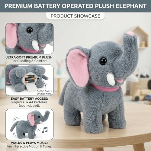 Image of GITGRNTH Real Sound Elephant Plush Toy with Walking Action , Soft Stuffed Elephant Toy for Babies Girls & Boys - Gift for Girls & Boys - Interactive Toy and Playtime Fun - Battery Not Include