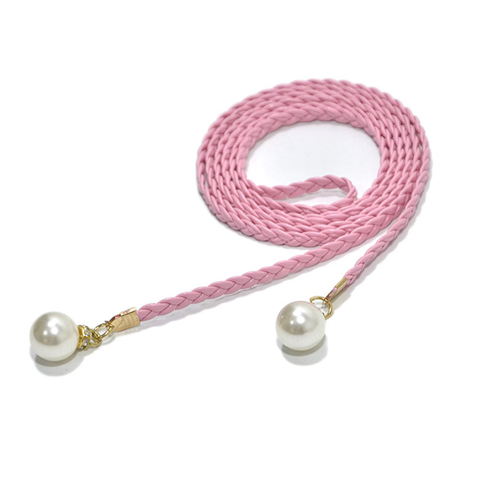 Maxtonser Delicate Pearl Decors Waist Belt Women Elastic Belt Weave Braided Belt Thin Waistband Colorful Knot Vintage Bohemian Pink