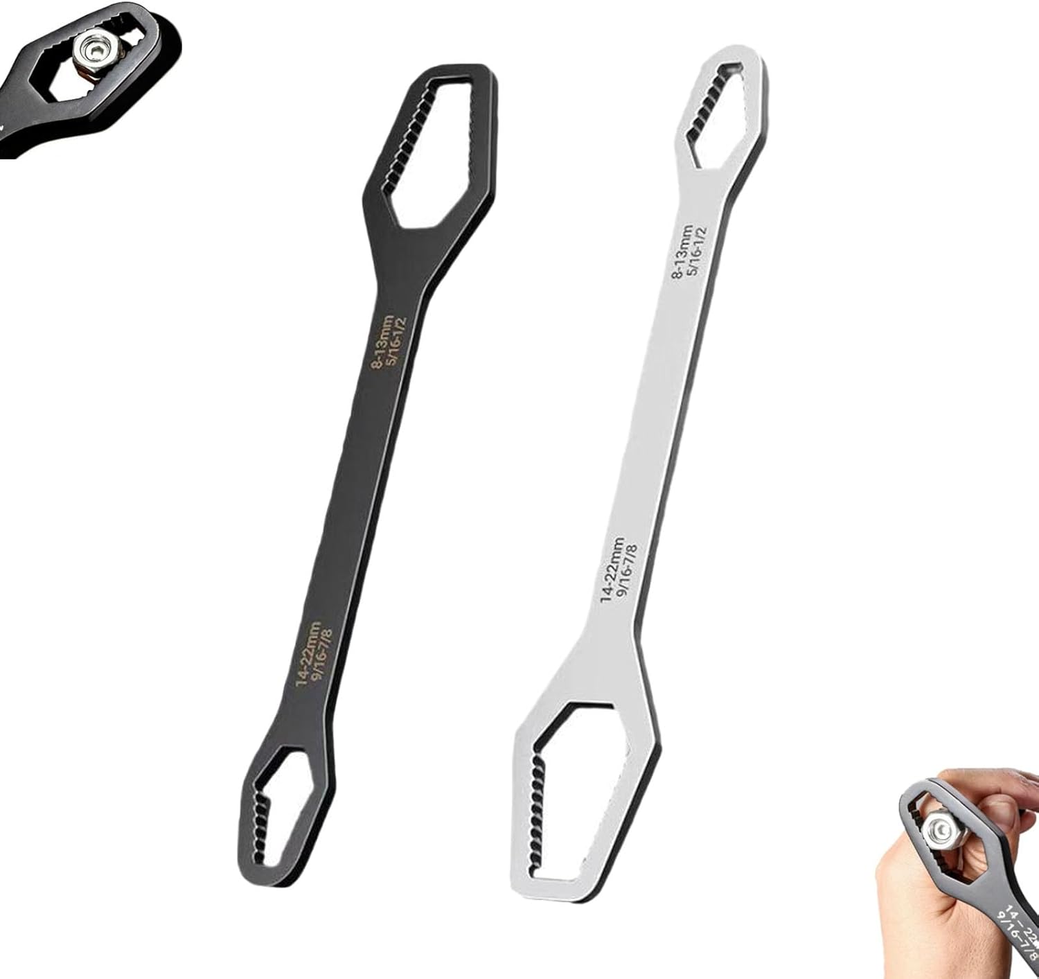 Universal Double-Ended Torx Wrench, Self Tightening Double Ended Wrench, Universal Non-Slip Automotive Torx Wrench 8-24mm Self-Tightening, Multifunctional for Car, Home, Construction (2pcs-Mix)