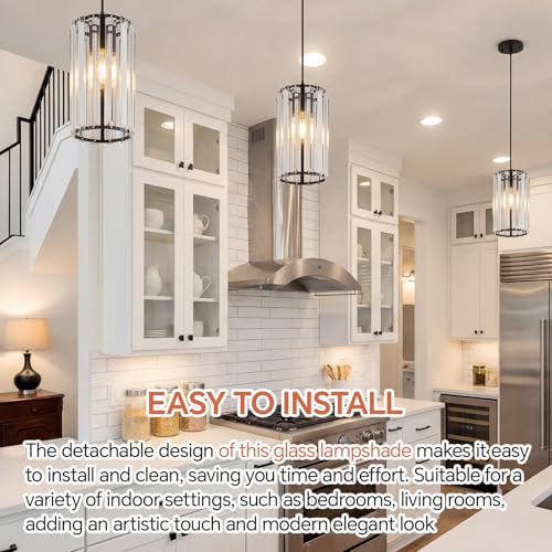 Image of Teenyyou 2 Pack Crystal Pendant Light Shade, 1-5 /8 inch(1.65 inch) UNO-fitter, Tall | Wall Sconce Lamp Chandelier, Metal Light Cover Replacement for Home, Dining & Living Room, 1.65 inch x 5.1 inch Dia x 9 inch H