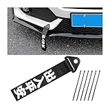 AICEL Car Racing Tow Strap, Nylon High Strength JDM Sports Style Decorative Traction Rope, Chinese Slogan Car Exterior Towing Strap, Universal Tow Hook Ribbon for Rear or Front Bumper (Black)