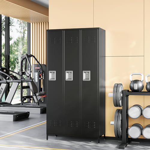 Image of Metal Locker Storage Locker, 72 inch Lockable Lockers for Employees, Home, Office, School, Assemble Required (Black-Big 3 Doors)