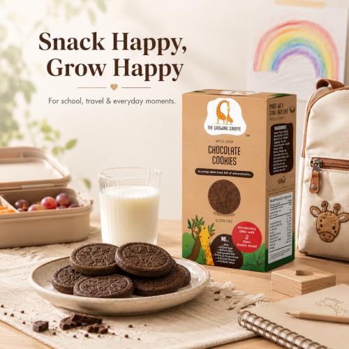 Image of The Growing Giraffe Whole Grain Chocolate Cookies- No Refined Sugar, No Maida, No Artificial Additives, No palm oil, Healthy Biscuits with jaggery and butter for Kids & Grown-Up Adults- Pack of 2