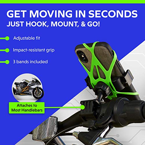 Mongoora Bike & Motorcycle Phone Mount - Gps Cell Phone Holder For Bicycle Handlebar - Easy To Install Bike Accessories Fits Iphone, Galaxy, Android - Stocking Stuffers - 3 Bands (Black, Red, Green) #TOP1