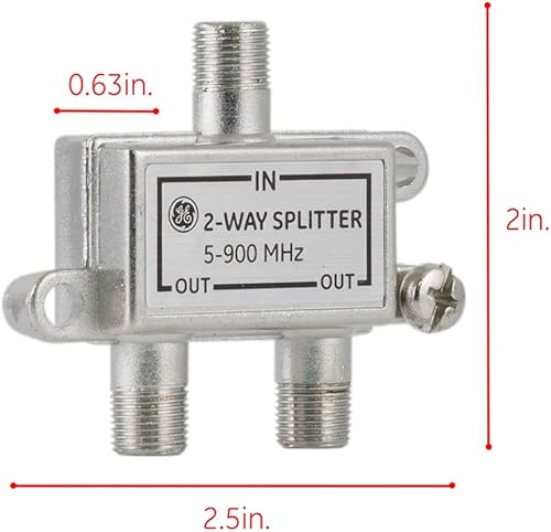 Miniatura 5 de GE Divisor de cable coaxial de 2 vías, rango de 5-900 Mhz, compatible con coaxiales RG59 RG6, audio, video, funciona con TV HD, cable,