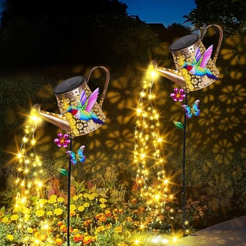 Solar Watering Can with Cascading Lights Outdoor Hummingbird Garden Decor by Newinhome - Used condition - Image 8