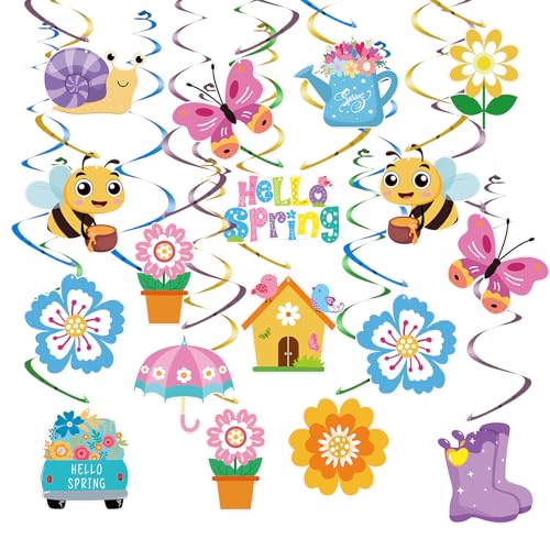 24Pcs Spring Hanging Decorations Flower Butterfly Ceiling Hanging Swirls Cutouts Spring Hanging Swirls for Home Office Classroom Spring Birthday Party Ceiling Decoration