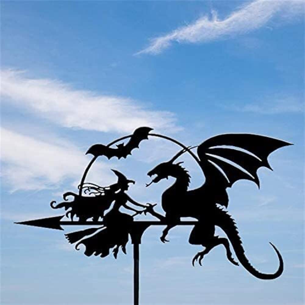 WIQUYBML Outdoor Garden weathervane barn shed roof Weather Vane Wind Decoration(Dragon+witch)