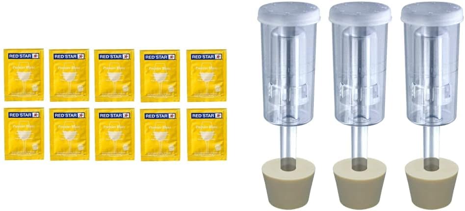 Red Star Red Star Premier Blanc Champagne Yeast (Pack of 10) & Craft Brew-MF2B-UE2A 3ct. - 3 Piece Airlock with #6.5 Stopper - Set of 3 (Cylinder Airlock)
