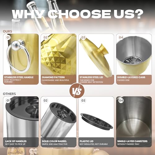 Ice Bucket with Lid,Tongs and Strainer (3L/Gold) Double Wall Stainless Steel Ice Bucket Keeps Frozen Longer, Insulated Ice Bucket Perfect for Parties, Cocktail bar, Chilling Wine, Champagne - Image 6