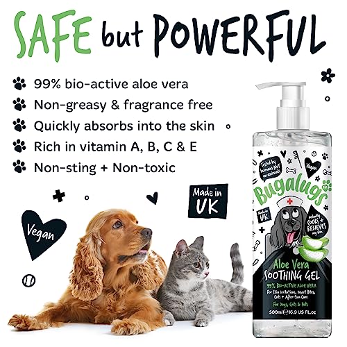 BUGALUGS Aloe Vera Gel for dogs & cats 500ml - soothing itchy dog skin relief, 99% pure bio active aloe vera is a great dog moisturiser for dry skin, stings, insect bites & after sun care for pets - Image 6