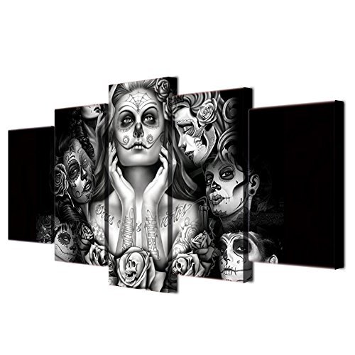 Halloween Day of Dead Skull Canvas Wall Art Abstract Black and White Print