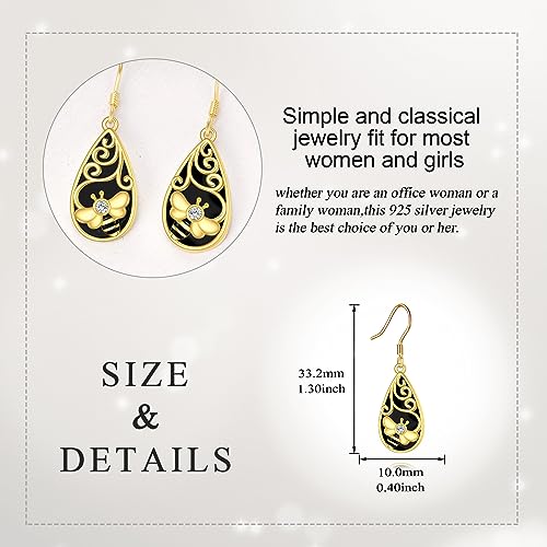 Image of LUHE Bee Earrings for Women 925 Sterling Silver Bumble Earrings with Honeycomb Honeybee Jewelry Dangle Gifts for Women