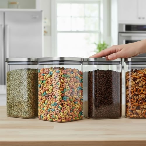 Image of ginoya brothers Airtight Borosilicate Glass Square Jar With Wooden Or Steel Lid Multi-Size, Container for Spices, Coffee, Grains, Snacks & Kitchen Organization (2, STEEL LID, 1250 ML)