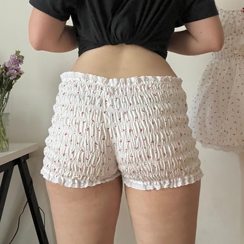 Image of Yuemengxuan Women Y2k Ruffle Shorts Ruched Plaid Shorts Micro Shorts Pajama Bottoms Y2k Cute Fairy Lace Edge Pettipants