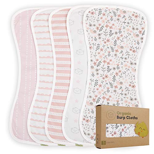 Organic Burp Cloths for Baby Boys and Girls - 5-Pack Ultra Absorbent Burping Cloth, Burp Clothes, Newborn Towel - Milk Spit Up Rags - Burpy Cloth Bib for Unisex, Boy, Girl - Burp Cloths