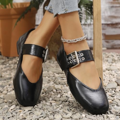 Square-Toe Mary Jane Flats, Elegant Ballet Flats, Dressy Comfortable Buckle Strap Slip On Ballerina Dress Shoes2