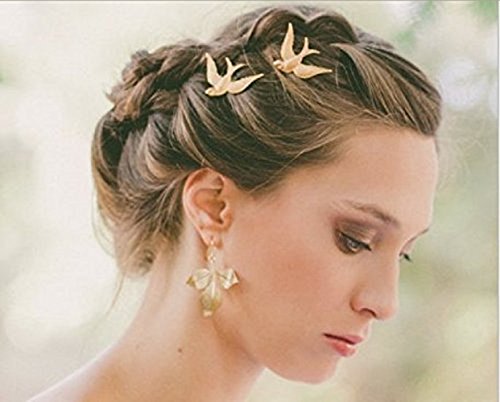 Leiothrix Hair Clip Bird 2pcs for Women and Girls Apply to Party and Casual (Gold)