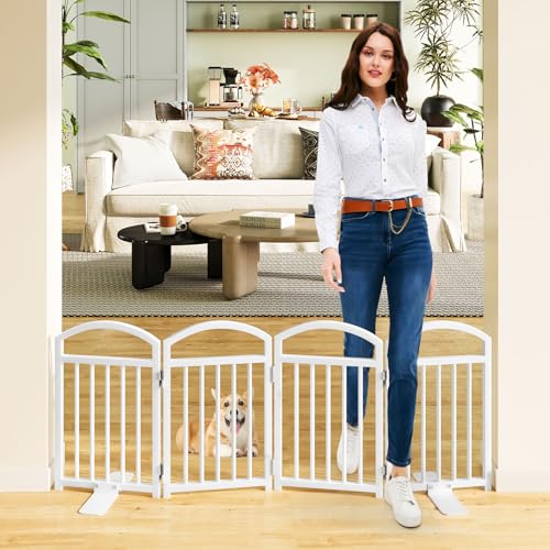 Snughome Short Dog Gate Indoor 19.69 H Freestanding Small Dog Door Gates with Support Feet Expands Up to 48 Wide Foldable Pet Gates for Doorway 4 Panel Folding Pet Door Pet Fence for Puppy White