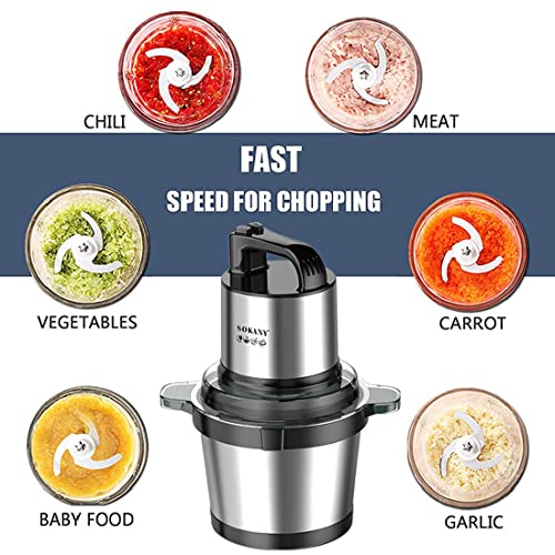 SOKANY 800W Zerkleinerer Küche Elektrisch mit 4L Edelstahlschüssel, Multizerkleinerer mit 2 Geschwindigkeitsstufen, Fleischwolf mit 4 Klingen für Fleisch, Zwiebeln, Obst, Gemüse