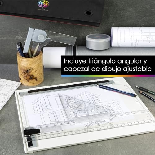 Miniatura 4 de Officetree Tablero Dibujo Tecnico A4 - Mesa De Dibujo Tecnico - Tablero De Dibujo 33 X 43 Cm - Reglas Dibujo- Paralex Tablero 6 Piezas Un Trabajo Exacto - Bolsa De Transporte Y Diversos Accesorios