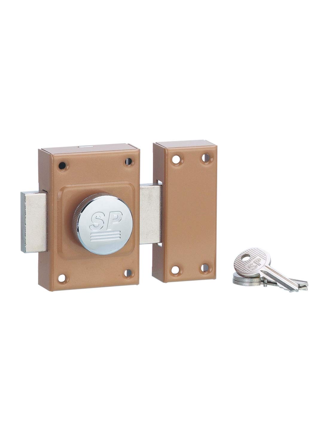 Serrurerie de Picardie 00801010 Verrou de porte SP 1010 à bouton et cylindre à goupilles 40 mm époxy bronze 3 clés