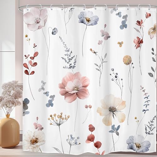 Omifly Watercolor Floral Shower Curtain 72Wx96H Inch Extra Long Pink