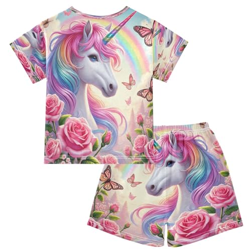 Unicorns Butterfly Pinkish Pajama Set Short Sleeve Pajamas Shorts Sets Cotton PJS 2 Piece Clothes Set 5Y2