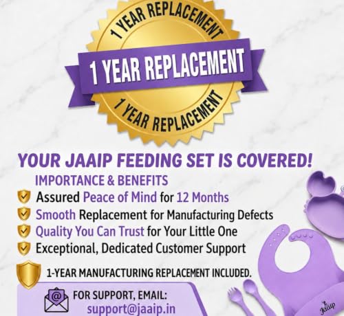 Image of JAAIP Silicone Baby Feeding Set - Suction Plate, bib, Fork, Bowl and Spoon for Products 6 to 12 Months Babies Spoons with Plates for Eating (Purple)