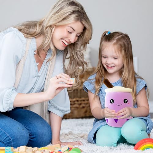 DAWRIS Bubble Tea Plüschkissen, Plüschtier Stofftier Boba Tea 25cm ilchtee Tasse Plush Plüschkissen Weich Kuscheltier Plüschkissen Spielzeug für Weihnachten, Geburtstag (Lila)