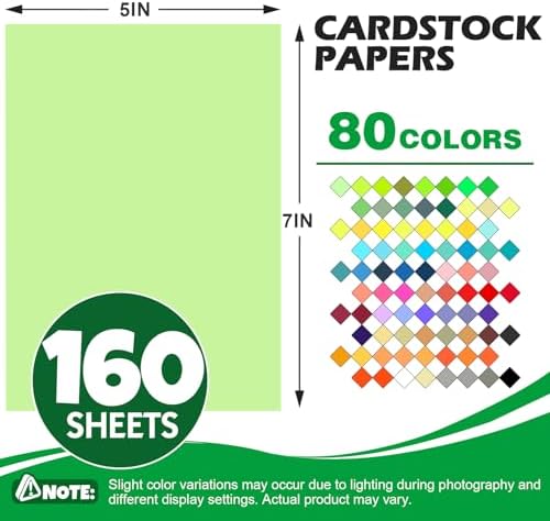 160 Sheets 5" X 7"Colored Cardstock, 80 Assorted Colors 180GSM/65LB Construction Paper Card Stock for Card Making, DIY Crafts, Kids School Supplies, Party Decorations & Printing