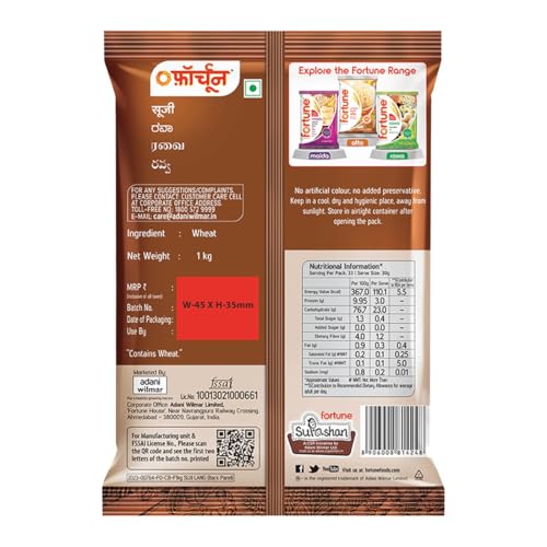 Image of Fortune Suji 1kg | Ideal for Halwa, Upma & Idli | Hygienically Packed Wheat Semolina