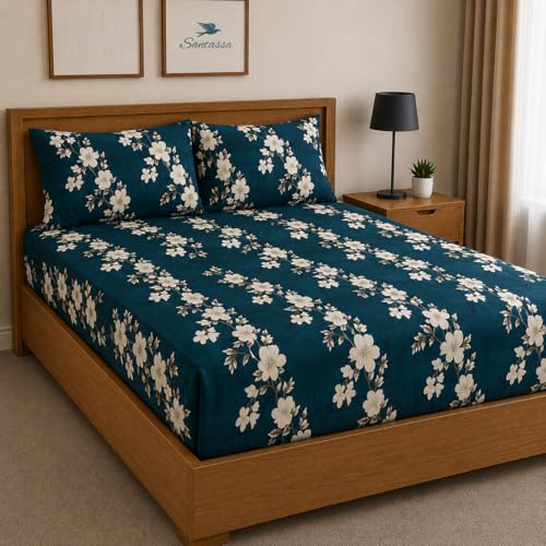 Image of Warm Flannel (Flano) King Size Winter Fitted Bedsheet | All Side Elastic Premium Winter Soft Velvet Furnishing Bed Sheet with 2 Big Pillow Cover Size - 72 x 78 X 8 Inches Ice Green