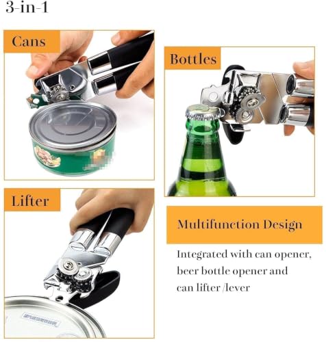 Image of Multipurpose Manual Can Opener and Bottle Opener, Tin Cutter with Smooth Edge Comfortable & Anti Slip Hand Grip Multi