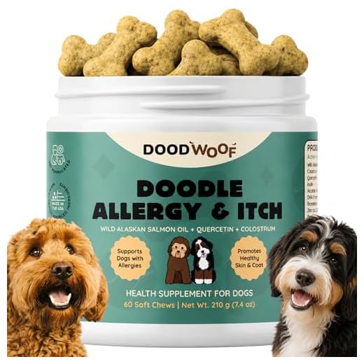 DOOD WOOF Dog Allergy Chews - Itch Relief for Doodles - Vet Formulated - 60 Count Soft Chew Supplement - Skin and Seasonal Allergy Support