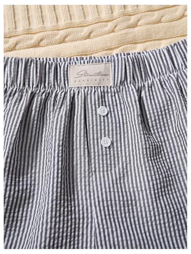 Image of WDIRARA Women's 3 Piece Striped Pajama Shorts Elastic Waist Comfy Sleep Bottoms