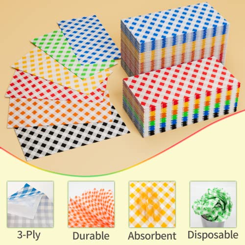 Dylives 120 Pcs Gingham Guest Towel Napkins, Orange Black Blue Red Yellow Green Plaid Disposable Paper Hand Towels Cocktail Party Napkins For Easter Luncheon, Picnic, Graduation Party, 3-Ply，6 Colors #TOP2